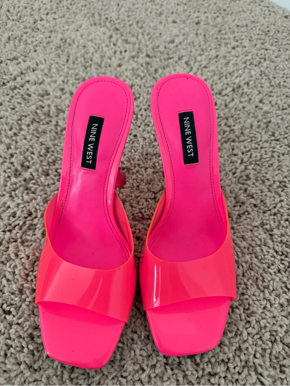Nine West Bright Pink Patent Slide Mules